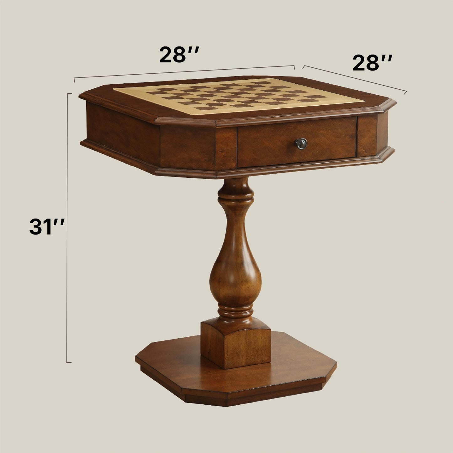 Reversible Chess & Checkers Game Table with Storage Drawers