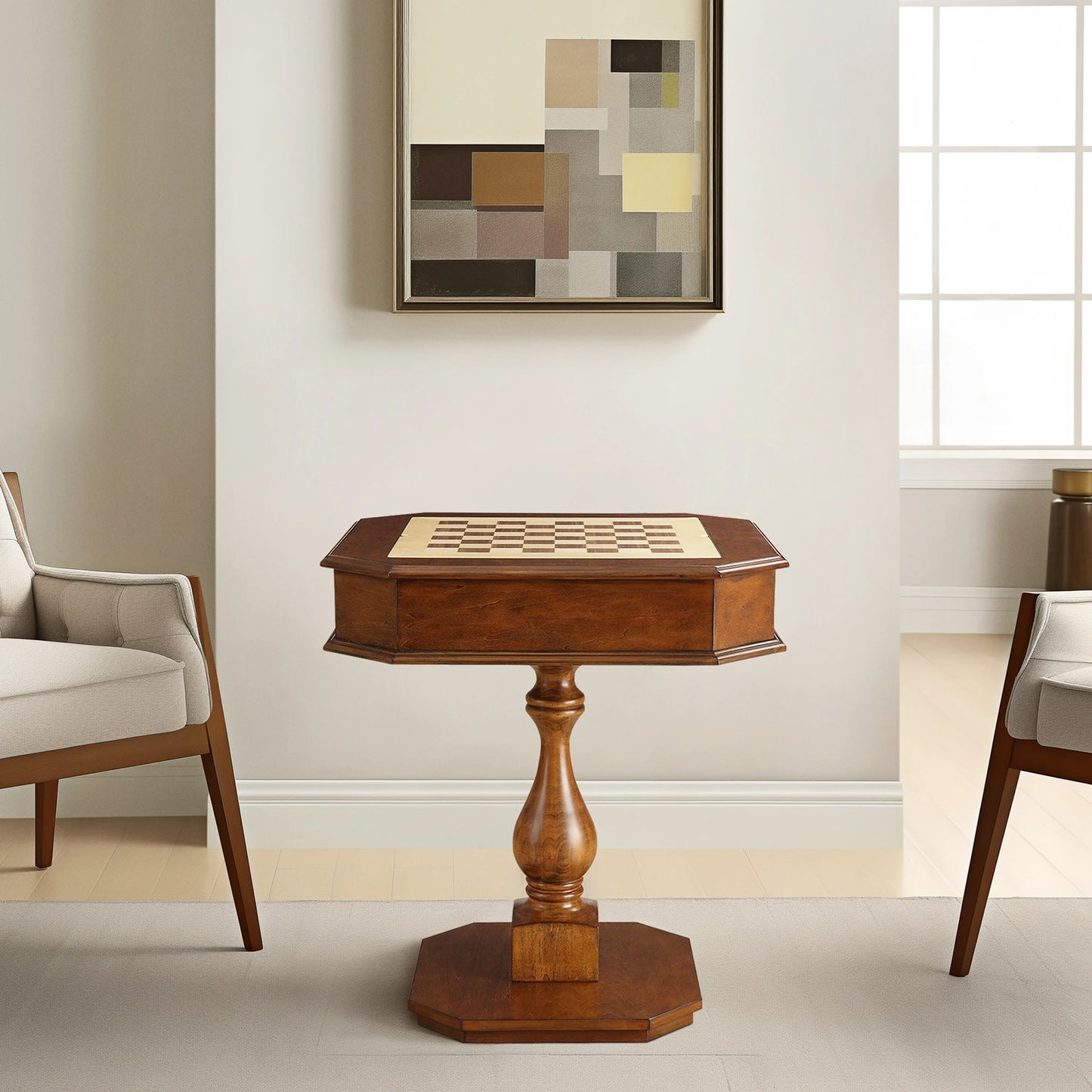 Reversible Chess & Checkers Game Table with Storage Drawers