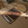 Flat leather dice mat ready for dice rolling