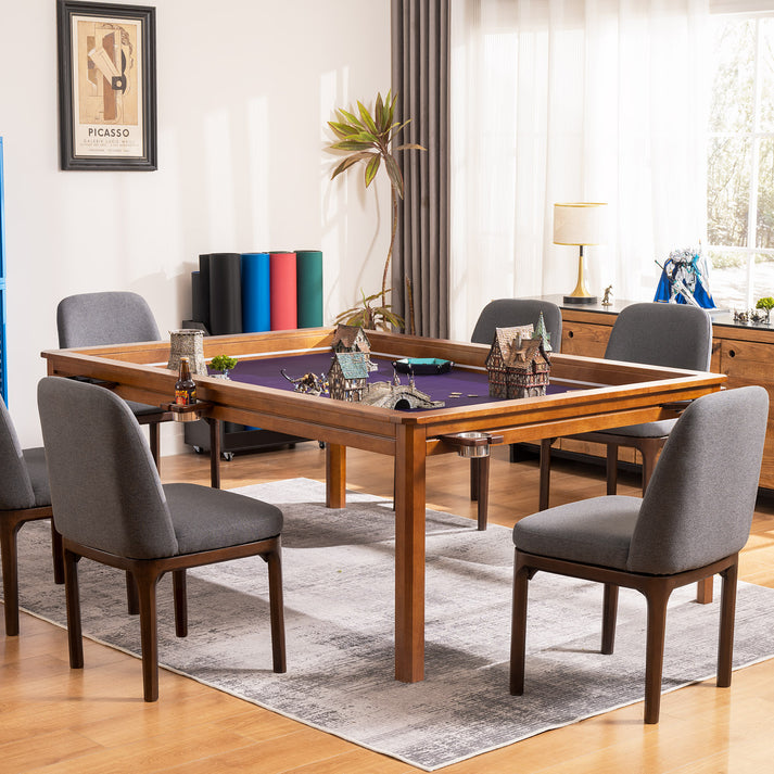Solid rubberwood dining chair with linen upholstery for gaming and dining