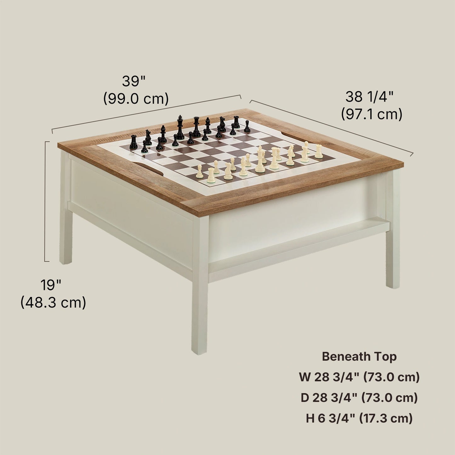 Square Coffee Table with Reversible Chess Game Surface & Hidden Storage