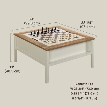 Square Coffee Table with Reversible Chess Game Surface & Hidden Storage