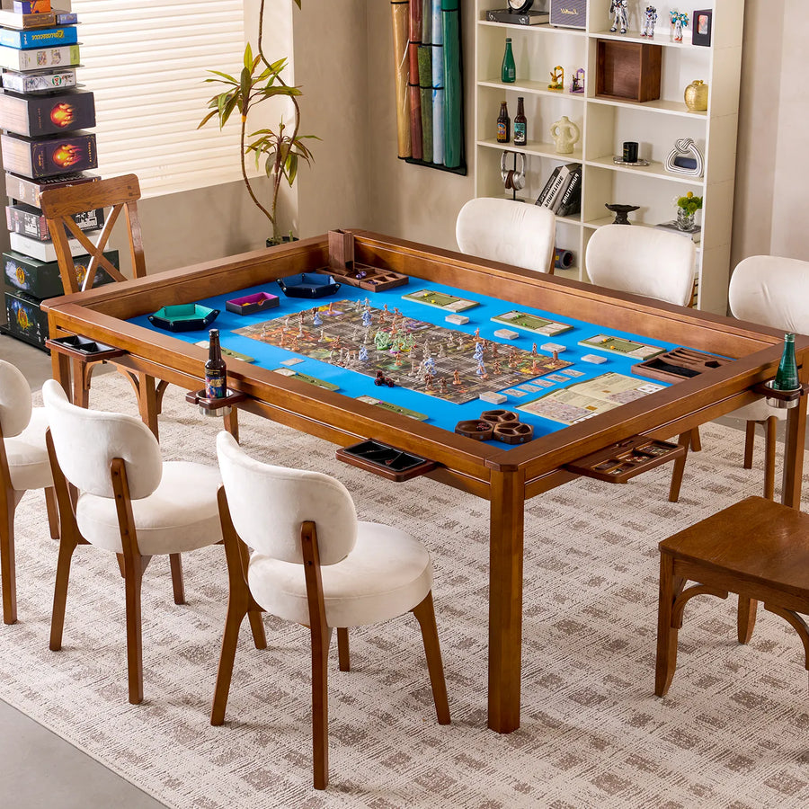 Kingswood 4x6' royal game table in solid rubberwood with a blue playing surface and rail system.
