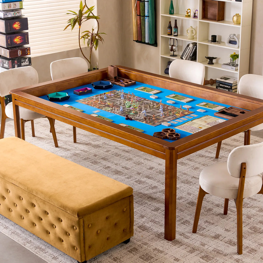 Kingswood 4x6' royal game table, solid rubberwood, with a blue playing surface and accessories.