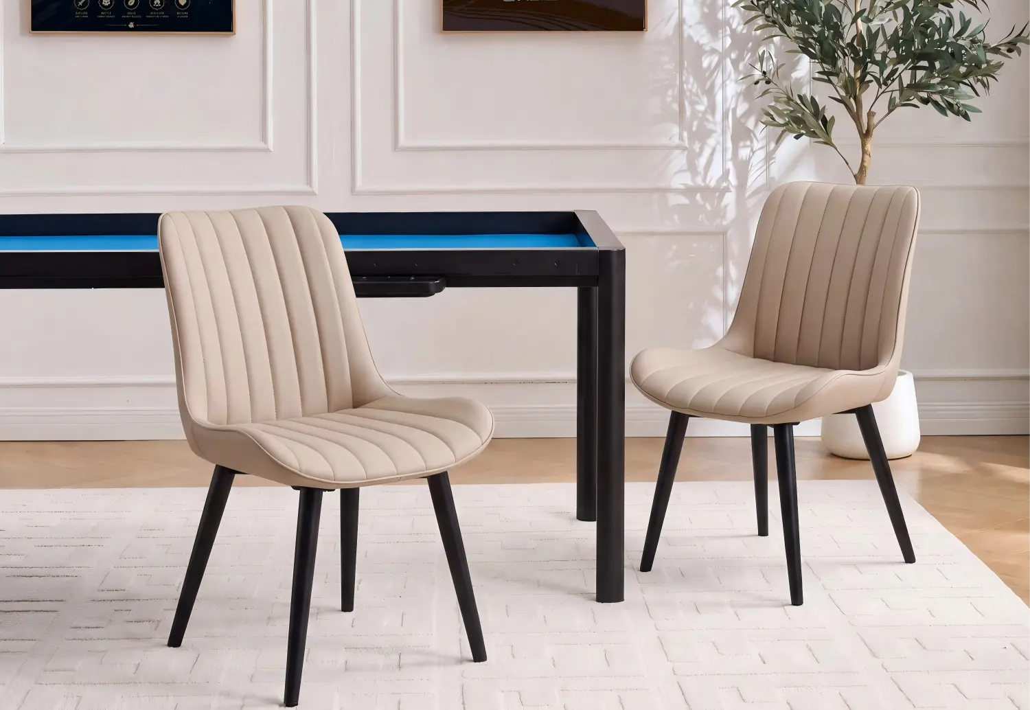 wooden gaming table with chairs