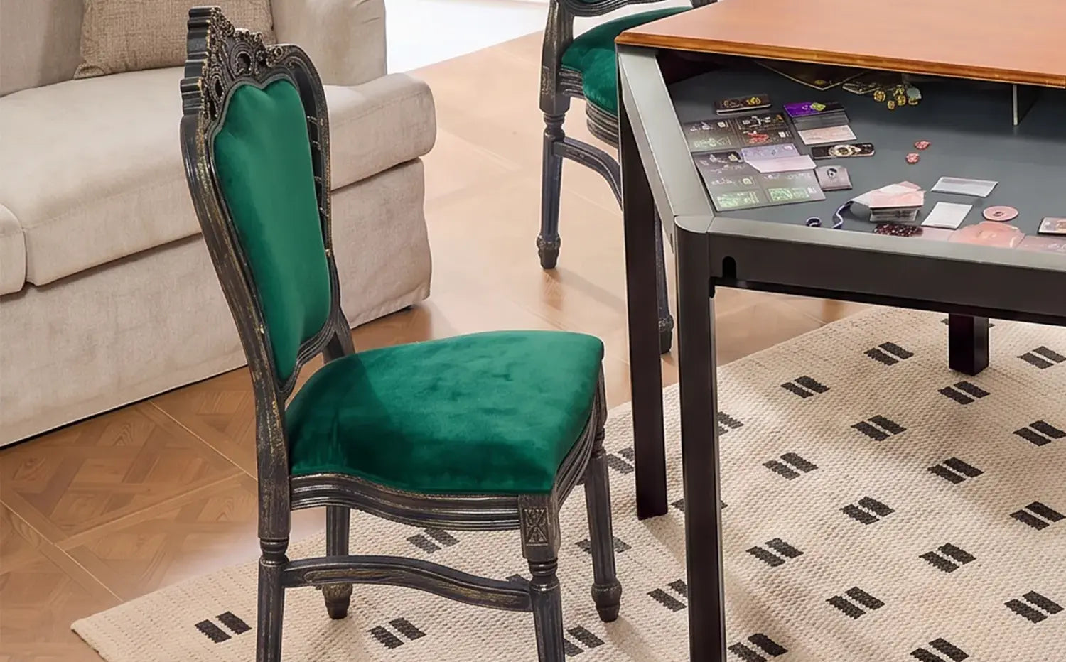 dining chair with emerald green velvet upholstery
